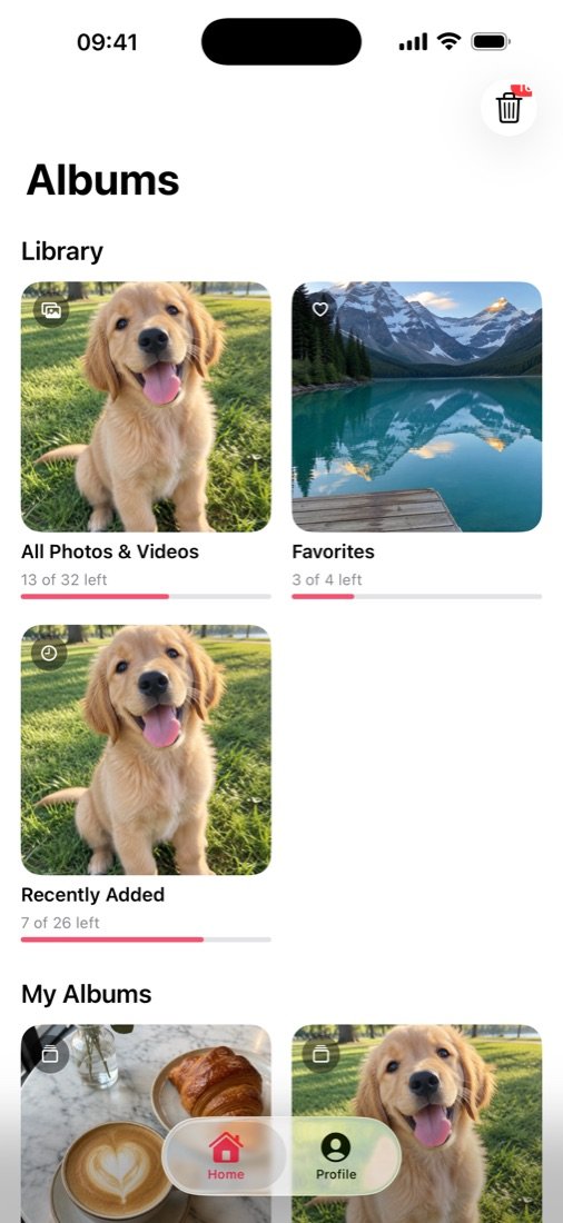 PhotoSwipe's album screen with progress bars for each album