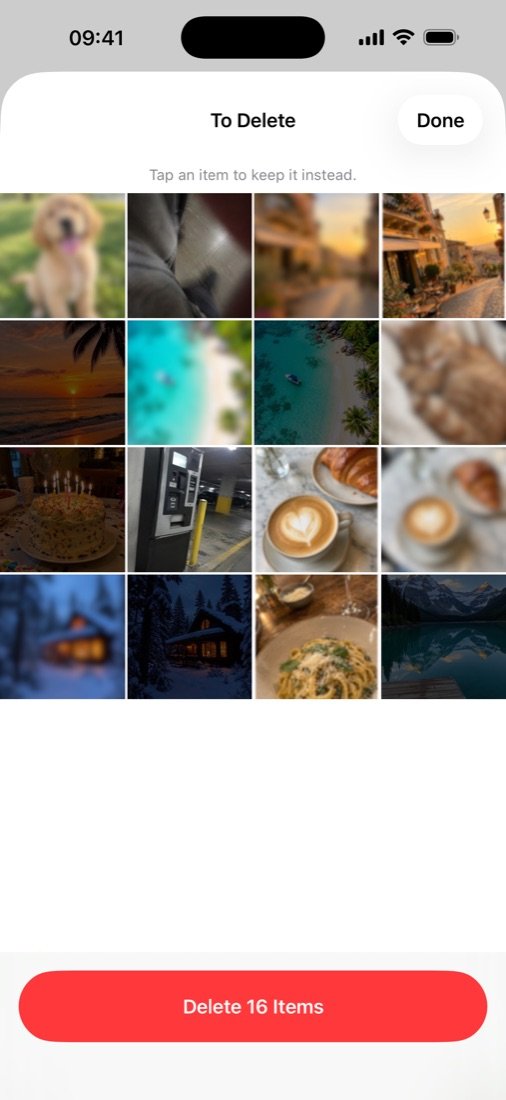 The trash review grid with photos marked for deletion